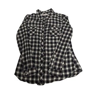 Arizona Jean Co Kids Large Black White Plaid Pearl Snap Western Ruffle Shirt